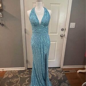 Elegant Blue Sequin Evening Gown